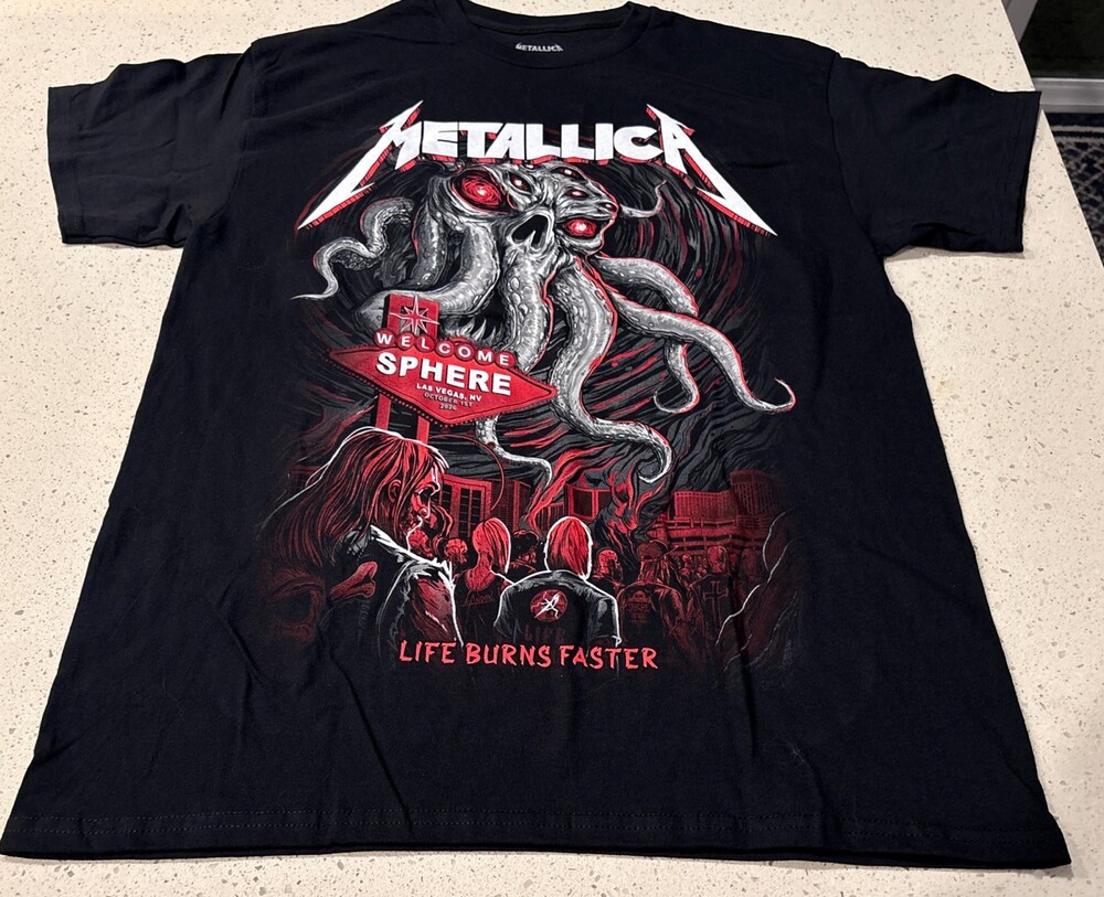 METALLICA SHIRT LIFE BURNS FASTER SPHERE LAS VEGAS 1st SHOW EXCLUSIVE SIZE LARGE